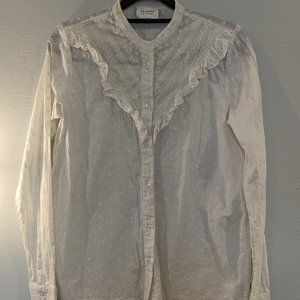 Sezane White Ruffle Button Down Blouse